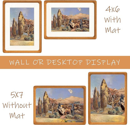 5x7 Picture Frame with Mat for 4x6, Natural Teak Wood Handcrafted Rounded Corner with Real Glass, Vertical or Horizontal Display Photo Gallery Wall & Tabletop Frame