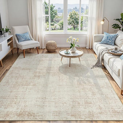 5x7 Area Rugs for Living Room Washable Rug: Anti-Skid Abstract Modern Living Room Rug Soft Thin Carpets Indoor Floor Non-Shedding Carpet for Bedroom Dining Farmhouse Nursery Beige White