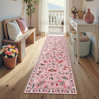 Lahome Insect Washable Runner Rug, 2x6 Kitchen Runners for Hallways 6 Feet Non Slip, Soft Laundry Room Rug Ultra-Thin Long Carpet for Bathroom Bedroom Entryway Vionnet, Pink