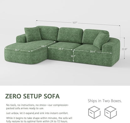 Dowinx 107'' Modular Sectional Sofa Couch with Chaise, No Assembly Required, Modern Woven-Textured Upholstery, Convertible L-Shaped Design for Living Room – Forest Green