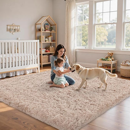 6x9 Area Rug for Living Room:Ultra Soft Fluffy Shag Beige Rugs,Large Fuzzy Plush Indoor Non Slip Carpet Washable Rug for Bedroom Kids Nursery Office Dorm Modern Decor(Beige 6'x9')