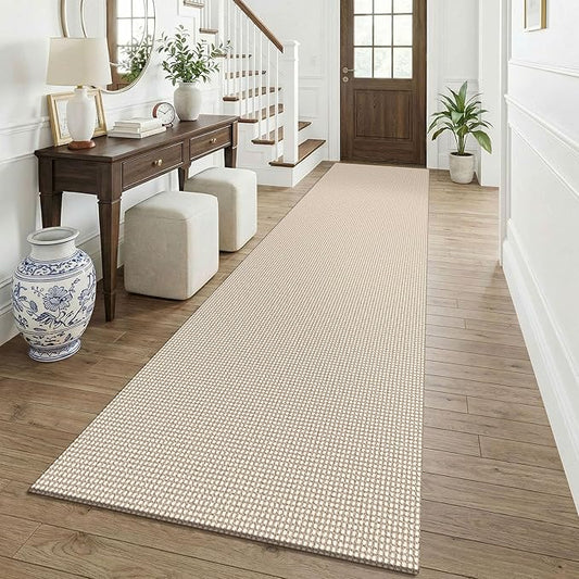 KOZYFLY Cotton 2.5'x12' Runners Rugs for Hallway, Long Washable Runner Rug, Woven Non Slip Kitchen Runner, Braided Entryway Rug, Floor Carpet for Entry, Aisle, Hall, Ivory/Camel/Brown