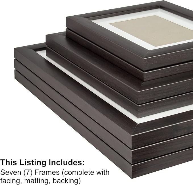 Craig Frames 23247778 Picture Frame 7-Piece Wall Set, Brown Frames, White Display Mats