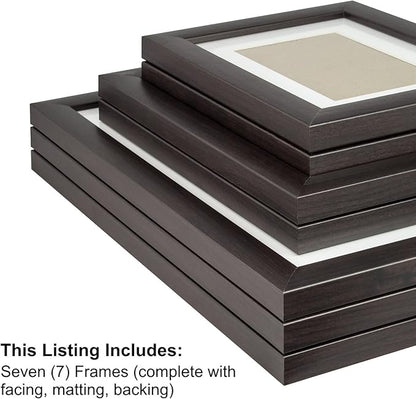 Craig Frames 23247778 Picture Frame 7-Piece Wall Set, Brown Frames, White Display Mats
