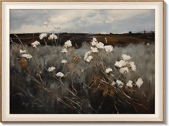 Framed Wall Art for Bedroom Decor, Vintage Wildflower Painting Canvas Art Prints, Moody Dark Autumn Flower Wall Aesthetic, Farmhouse Decor Wall Art Floral Pictures for Bathroom Decoration - 16x24Inch