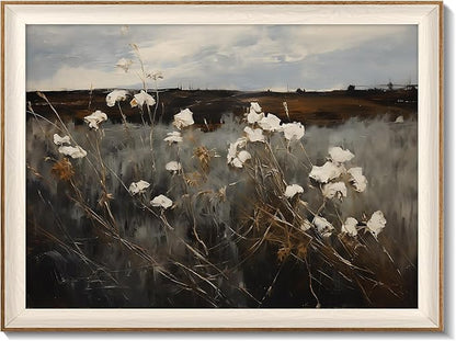 Framed Wall Art for Bedroom Decor, Vintage Wildflower Painting Canvas Art Prints, Moody Dark Autumn Flower Wall Aesthetic, Farmhouse Decor Wall Art Floral Pictures for Bathroom Decoration - 16x24Inch