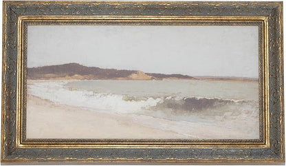Petal Lane Beach Wall Art - 16x9 Framed Antique Decor - Make Your Own Gallery Wall Frame Set - Dark Academia Wall Decor - Canvas Wall Art with Vintage Frame (Beach Landscape)