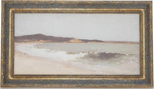 Petal Lane Beach Wall Art - 16x9 Framed Antique Decor - Make Your Own Gallery Wall Frame Set - Dark Academia Wall Decor - Canvas Wall Art with Vintage Frame (Beach Landscape)