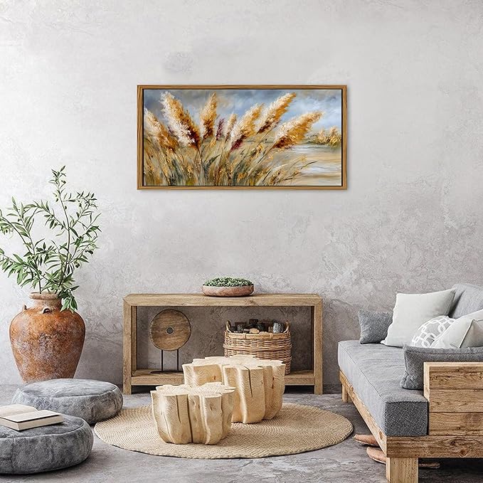 Farmhouse Pampas Grass Wall Decor Boho Botanical Framed Wall Art for Living Room Bedroom Rustic Country Abstract Wheat Crop Picture Minimalist Flowers Neutral Artwork Bedroom Home Decoration 20x40