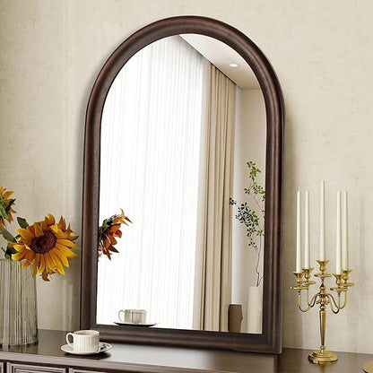 Tanmicoshomy Dark Brown Framed Arched Bathroom Mirror 24x36 Inch,Wall Mirror with Tempered Glass for Living Room, Bedroom or Entryway
