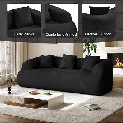 91" Boneless Couch,Cloud Couch,Chenille Curved Sofa with 3 Seater and 3 Pillows, Modern Compression Sofa for Living Room, Bedroom and Apartment, No Assembly Required, Black