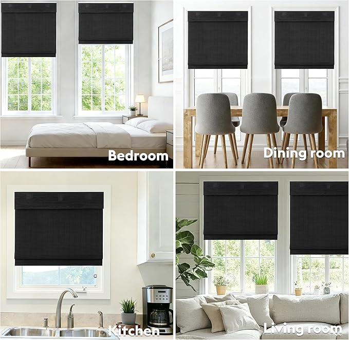 Motorized Bamboo Roman Shades, Motorized Blinds with Remote Compatible with Homekit, Alexa GoogleHome, Smart Wood Woven Shades for Indoor Windows, Customize, Carbon Shade