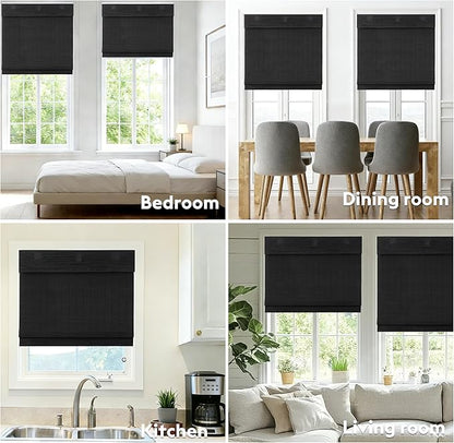 Motorized Bamboo Roman Shades, Motorized Blinds with Remote Compatible with Homekit, Alexa GoogleHome, Smart Wood Woven Shades for Indoor Windows, Customize, Carbon Shade