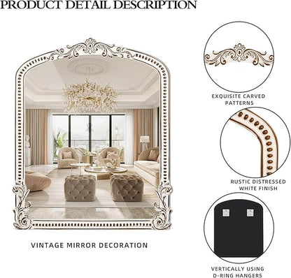 HOITUZYUS Baroque Arched Wall Mirror: 35x30 Inch Rustic Farmhouse Mirror - Ornate Decorative Mirrors for Fireplace, Living Room, Bedroom, Entryway, Bathroom