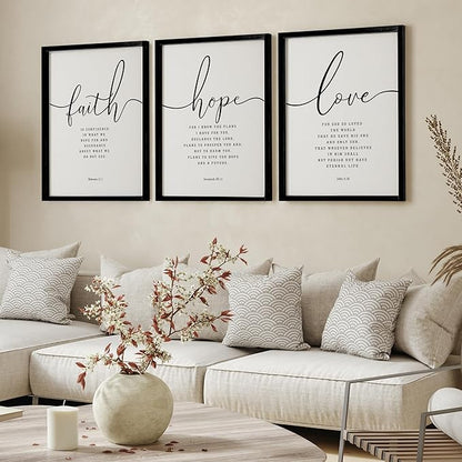 Houmury Set of 3 Framed Farmhouse Bible Verses Wall Decor Sign 11”x14” Christian Faith Scripture Wall Art for Home Living Room Bedroom Wall Decor (11"x14" Black)