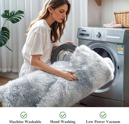 KICHOWUA Thick Area Rug 5x7 Light Grey Fluffy Shag for Bedroom, Ultra Soft Plush Fuzzy Washable Thickened Non Slip Carpet, Cozy Furry Shaggy Rug for Living Room Kids Nursery Dorm Room, Tie-Dye Gray