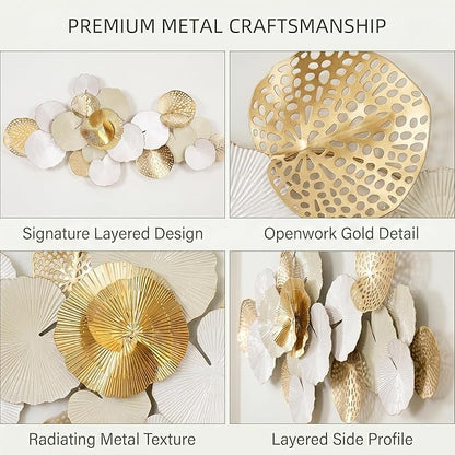 Axioglo Large Metal Wall Art Decor, 3D Abstract Lotus Leaf Design, Handcrafted Metal Wall Sculpture for Living Room, Bedroom & Entryway（51"）