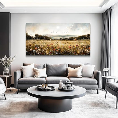 KELIYUAN Large Wall Canvas Picture Aesthetics Vintage Lawn Painting With Printed Wall Art For Restaurant Classical Landscape Wall Decor For Office Living Room Bedroom Home Decoration 30 X 60 Inches