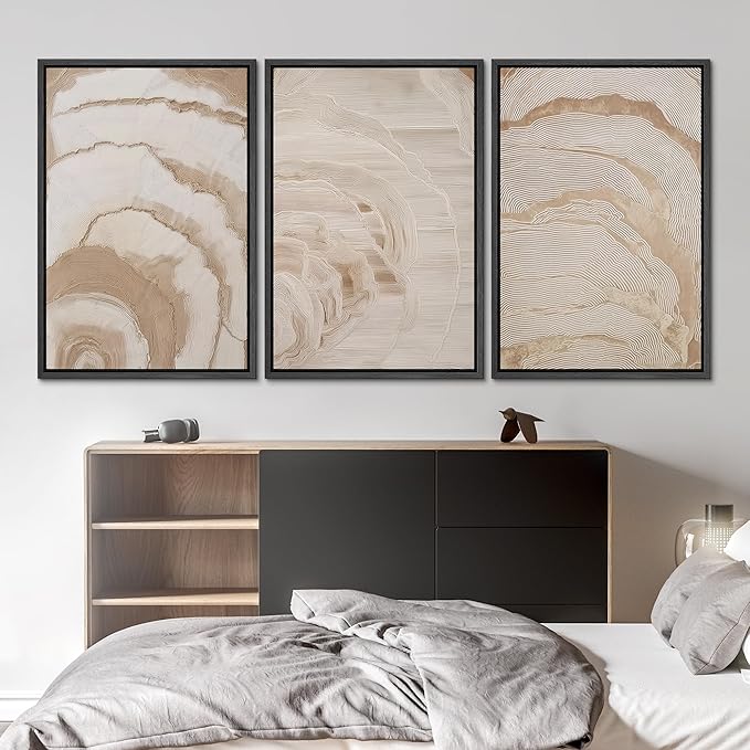 SIGNLEADER Framed Canvas Print Wall Art Set Beige Abstract Wave Neutral Illustrations Minimal Decorative Bohemian Nordic for Living Room, Bedroom, Office - 16"x24"x3 BLACK