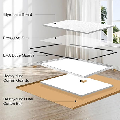 CIRCUMI Silver Bathroom Mirror, 36"x55" Rectangular Mirror with Deep Metal Frame, Brushed Finish, Tempered Glass, Large Mirror for Wall, Over 2 Sinks, Installed Vertically/Horizontally, Crystal-Clear