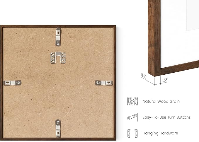 HAUS AND HUES Walnut Oak Wood 10x10 Picture Frames - Set of 4, Square Frames with Mat, Premium Frames for Gallery Walls (10x10 in, Walnut, Set of 4)
