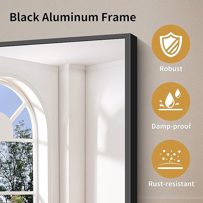 YIROMAN Bathroom Mirror for Wall 48"x36", Large Matte Black Bathroom Mirror with Metal Frame, Rectangular Vanity Mirror with Right Angles, Wall Mirror Hangs Horizontal or Vertical, Shatterproof