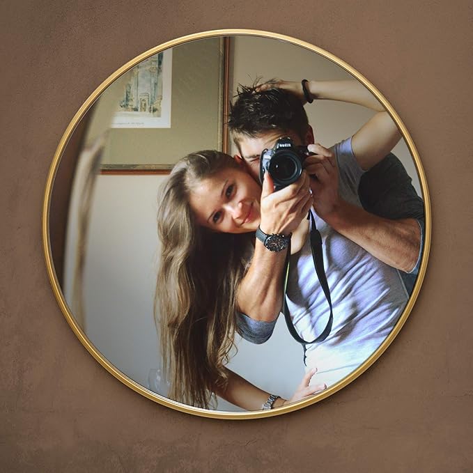 Gold Circle Wall Mirror 24 Inch Round Wall Mirror for Entryways, Washrooms, Living Rooms and More (Gold, 24")