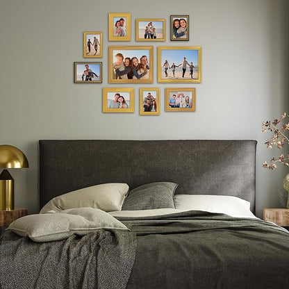 Americanflat Set of 10 Vintage Gold Frames with Polished Clear Glass - Gallery Wall Frame Set with Two 8x10, Four 5x7, and Four 4x6 Antique Frames for Tabletop or Wall Display