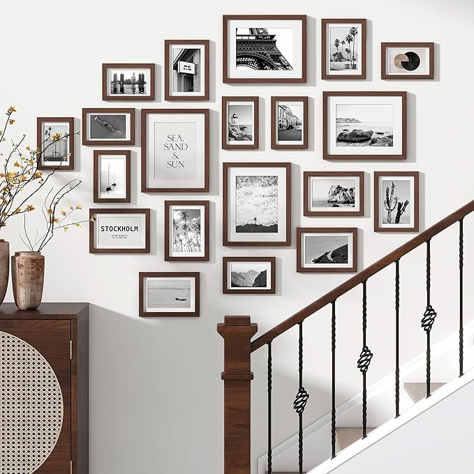 Venusmiles 20 Pack Picture Frames Collage Wall Decor, Gallery Frame Set for Wall Mounting or Tabletop Display, Multi Sizes Including 4pcs 8x10, 8pcs 5x7, 8pcs 4x6, Walnut