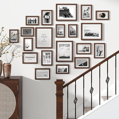Venusmiles 20 Pack Picture Frames Collage Wall Decor, Gallery Frame Set for Wall Mounting or Tabletop Display, Multi Sizes Including 4pcs 8x10, 8pcs 5x7, 8pcs 4x6, Walnut