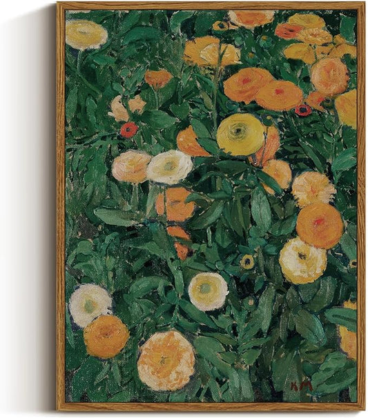 VIYYIEA Framed Canvas Wall Art Home Decor Aesthetic for Living Room, Vintage Wall Art, Framed Prints Painting Flower Artwork Bedroom Pictures Kitchen, Gifts for Friends- Summer Blooms, 16L x 12W
