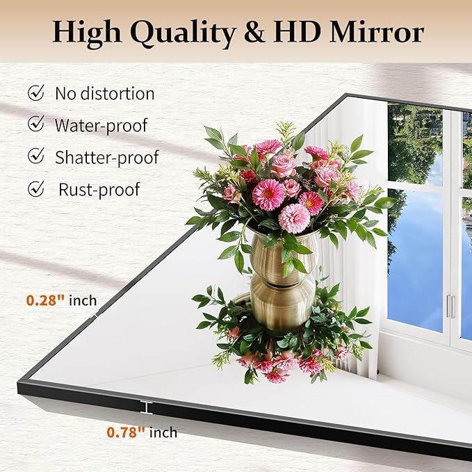 COFENY Black Bathroom Mirror for Wall, 60x36 Inch Rectangle Mirrors with Metal Frame, Large Modern Vanity Wall Mirror for Bathroom Living Room, Entryway Hangs Horizontal or Vertical