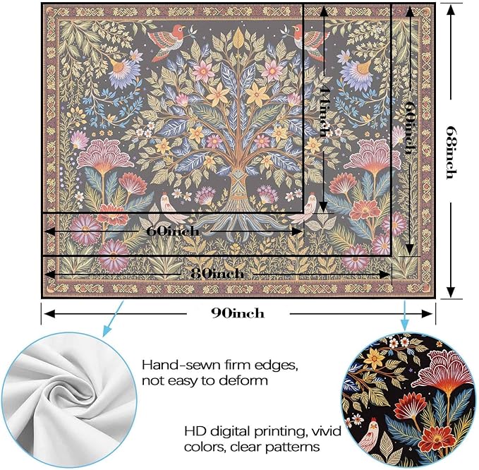 Lunerfex Tree of Life Wall Tapestry - Vibrant Folk Art & Botanical Wall Hanging for Bedroom and Living Room Decor - Boho Nature Tapestries 80"x60"
