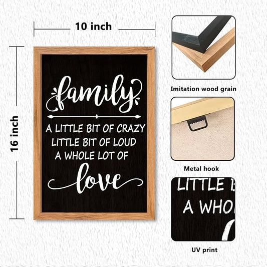 AuraPeak Family Wall Decor For Family A Little Bit Of Crazy Sign Hallway Entryway Horizontal Home Modern Positive Farmhouse Living Room Wall Hanging Art (Wood Black 16"×10")