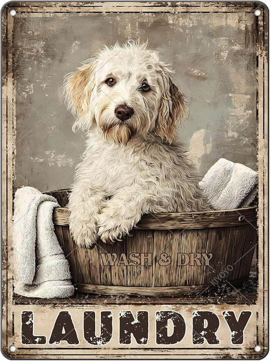 Labradoodle Dog Laundry Vintage Tin Sign Metal Aluminum Sign Iron Painting Vintage Wall Decoration Poster for Home Hotel Bathroom 16x12 Inch