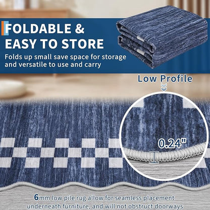 GarveeHome 10x13 Area Rug Large Living Room Scalloped Rug Non Slip Low Pile Bedroom Throw Carpet Soft Modern Bordered Dining Room Rug Stain Resistant Boho Carpet for Home Office, Blue