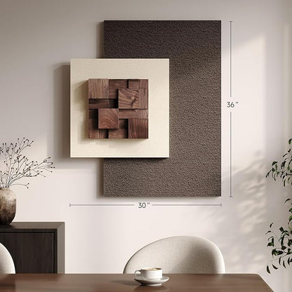 3D Wood Textured Large Neutral Abstract Wall Art, Modern Beige Brown Geometric Paintings Artwork for Walls-Minimalist Wooden Wall Art Decor for Living Room Hallway Dining Room Bedroom Office Aesthetic