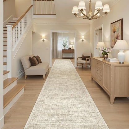 Soalmost Hallway Runner 3x14 - Runner Rugs 14ft Washable Entryway Rug Vintage Kitchen Runners Non Slip Indoor Rug Farmhouse Carpet Runner for Bathroom Living Room Bedroom, Beige