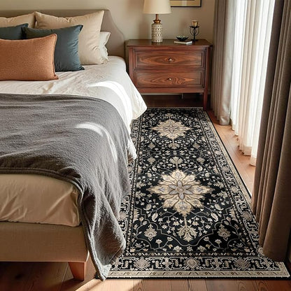 RELEANY Area Rugs 3'x8' Runner Rug Non Slip Washable for Kitchen Hallway Bedroom Beside Laundry Room Bathroom Rug, Floor Carpet, Black Brown Neutral Dark Tan