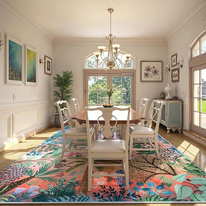 LIVEBOX Jungle Rug 9 x 12 Rug Purple Room Rugs for Bedroom, Soft Washable Area Rugs 9x12 Living Room, Modern Stain Resistant Floor Carpet Play Rugs for Kids Playroom Dining