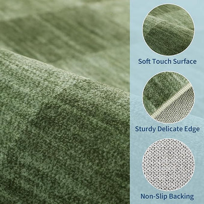 GarveeHome 2×6 Kitchen Runner Rug Non Slip,Moss Green Checkered Rug,Washable Runner Rug for Hallway Soft Low-Pile Geometric Checkerboard Rugs for Entryway Kitchen Dining Room