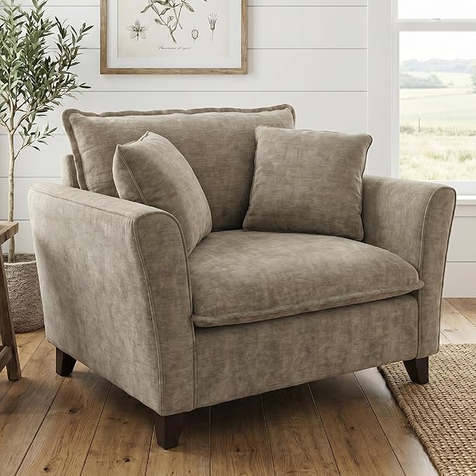 Merax 46.9 Inch Chenille Armchair, Luxury Oversized Accent Arm Chair with 2 Pillows, Modern Single Cloud Lounge Sofa Chair, Comfy Deep Seating for Office Apartment Living Room, Easy Assembly, Green