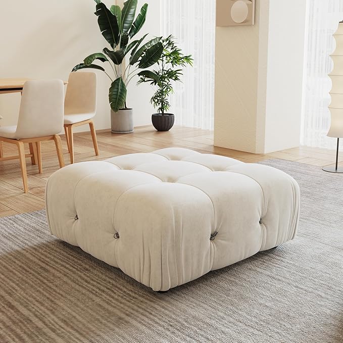 Modular Sectional Couches for Living Room, Modern Luxury Velvet Bubble Couch with Reversible Chaise Ottoman, Deep Seat Cloud Sectional Sofa (Ottoman, Beige)