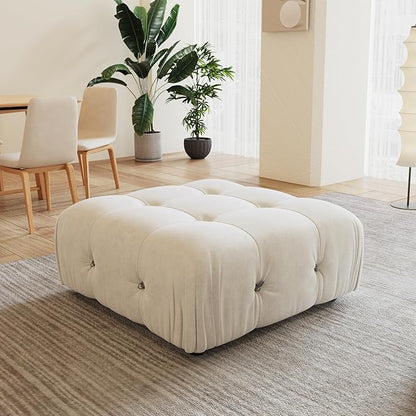 Modular Sectional Couches for Living Room, Modern Luxury Velvet Bubble Couch with Reversible Chaise Ottoman, Deep Seat Cloud Sectional Sofa (Ottoman, Beige)
