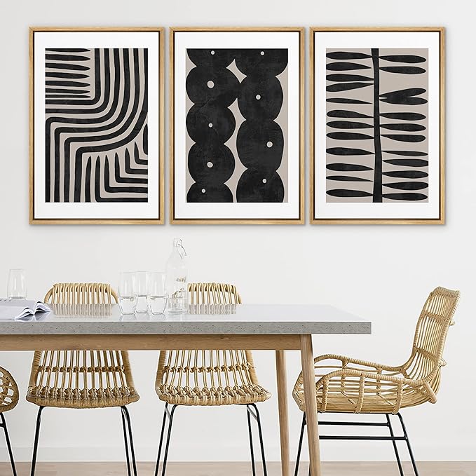 SIGNLEADER Framed Canvas Print Wall Art Set Geometric Black Paint Stroke Patterns Abstract Shapes Illustrations Modern Art Decorative Contemporary for Living Room, Bedroom, Office - 16"x24"x3 NATURAL