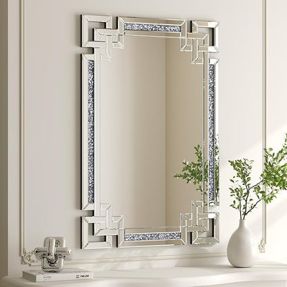 Crystal Crush Diamond Mirror-24 x36 Silver Mirror, Gorgeous Wall Mirror, Rectangle Mirrors for Wall Bathroom, Bedroom, Dining Room and Living Room