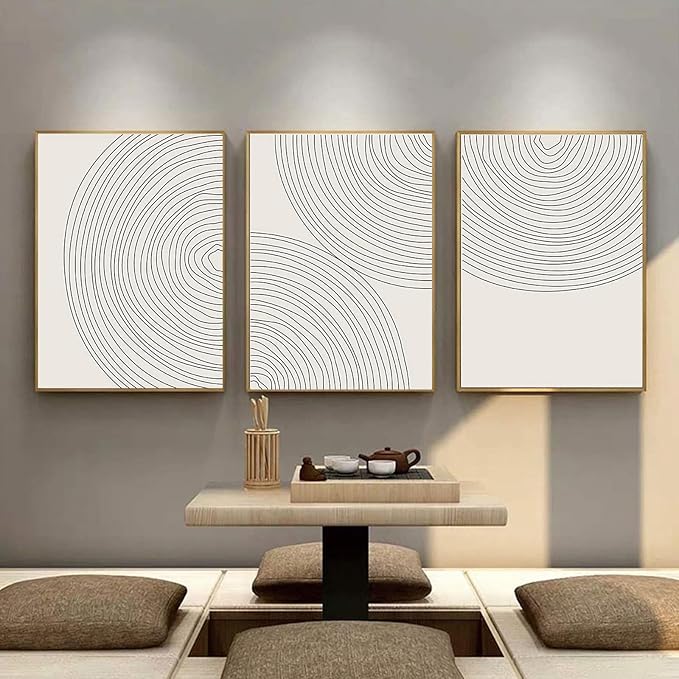 Minimalist Circle Geometric Line Art Boho Wall Art Set of 3 Neutral Abstract Canvas Painting Pictures Boho Prints Wall Art Unframed Artwork Posters for Bedroom Living Room Wall Decor 12X16 Inch
