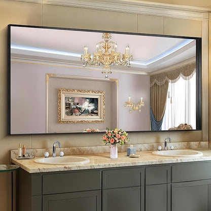 CIRCUMI Black Bathroom Mirror, 72"x36" Rectangular Mirror with Deep Metal Frame, Brushed Finish, Tempered Glass, Large Mirror for Wall, Over 2 Sinks, Installed Vertically/Horizontally, Crystal-Clear