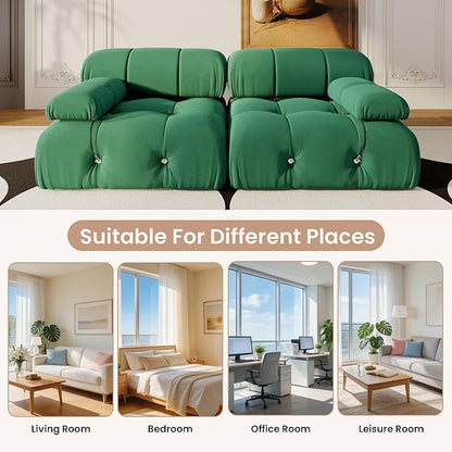 69'' Modular Green Sectional Sofa, Modern Luxury Velvet Loveseat Sofa, Minimalist Bubble Couch, Deep Seat Cloud Sectional Couches for Living Room, Apartment (2 Seats, Green)
