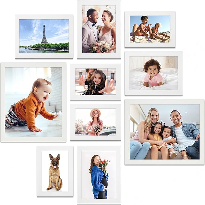 Icona Bay Combination White Picture Frames Set - 10 PC (Five 4x6, Three 5x7, Two 8x10), Multi-Pack for Modern Wall Gallery, Exclusives Collection